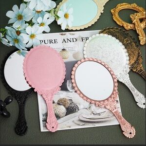 Vintage Handheld Mirror Embossed Flower Mirror off white  New